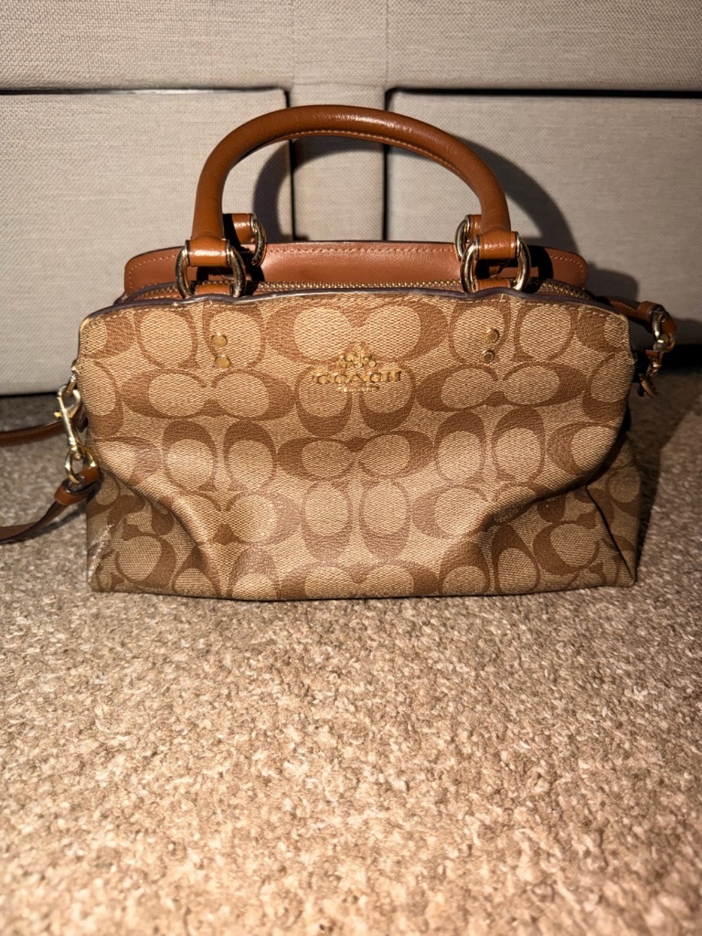 Coach Brown Signature Satchel with Leather Trim